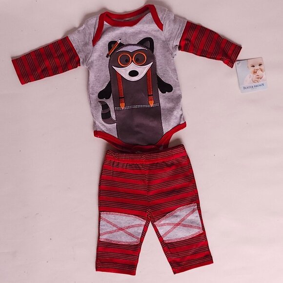 ADORABLE BUSTER BROWN Little Genius Baby Outfit 0-3 Months Raccoon Glasses Nerd - Picture 1 of 6